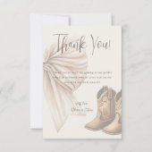 ベージュのブーツまたは船首の水色の性別を明らかにする サンキューカード (正面)