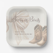 ベージュのブーツまたは船首の水色の性別を明らかにする ペーパープレート (正面)