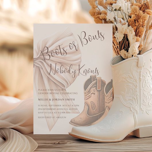 ベージュのブーツまたは船首の水色の性別を明らかにする 招待状