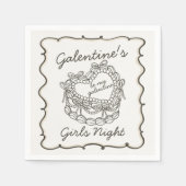 ベージュのボウが付いたレトロなハート型のクッキーケーキ ガレンタインズ スタンダードカクテルナプキン (正面)