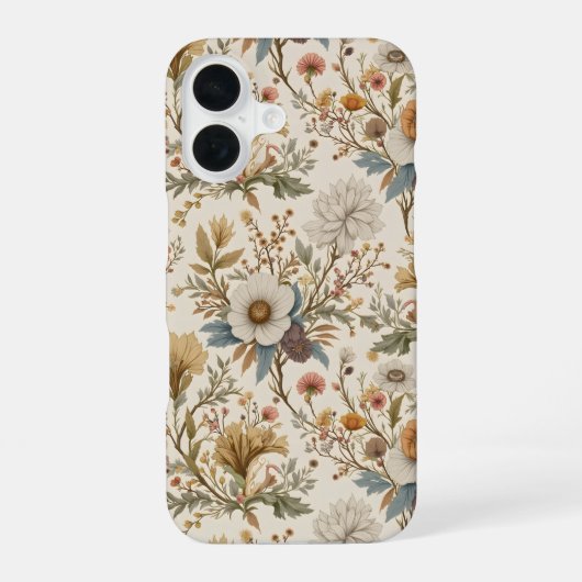 ベージュのボホ フラワー iPhone 16ケース (裏面)