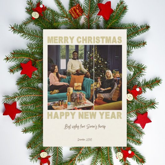 ベージュのミニマルな写真コラージュのグリーティングカード シーズンカード