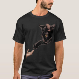 ベージュのミニマルな猫と人間のつながりデザイン Tシャツ