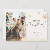ベージュのミニマル主義メリークリスマス家族の写真 シーズンカード (正面)