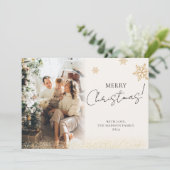 ベージュのミニマル主義メリークリスマス家族の写真 シーズンカード (スタンド正面)