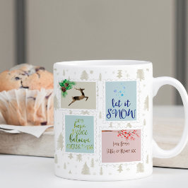 ベージュのモミの木に飾られたクリスマス記念切手 コーヒーマグカップ