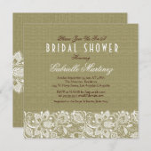 ベージュのリネンと白の花レースの招待状 招待状 (正面/裏面)