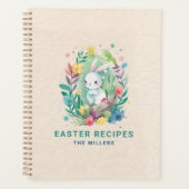 ベージュのリネンのテクスチャかわいいイースターバニー プランナー手帳 (正面)