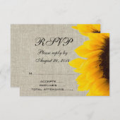 ベージュのリネンひまわりラスティック結婚式RSVP 出欠カード (正面/裏面)