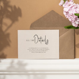 ベージュのリネン シンプル ブラック スクリプト ウェディング ディテール 招待状