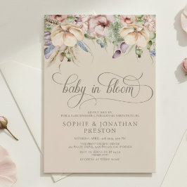 ベージュのワイルドフラワーのベビーシャワー「Baby In Bloom」QR 招待状