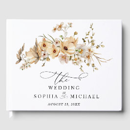 ベージュのワイルドフラワーの結婚式ゲストブック ゲストブック