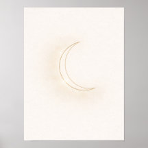 ベージュの三日月デザインの天体ミニマル壁アート