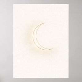ベージュの三日月デザインの天体ミニマル壁アート ポスター