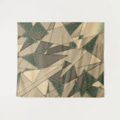 ベージュの三角形の切り抜きが「濃い緑色の背景」にある タペストリー (正面(横))