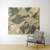 ベージュの三角形の切り抜きが「濃い緑色の背景」にある タペストリー (インサイチュ(横))