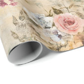 ベージュの上にシャビーシックな花 ラッピングペーパー (ロールコーナー)