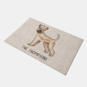 ベージュの上にソフトコートウィートテリア犬と文字 ドアマット (アングル)