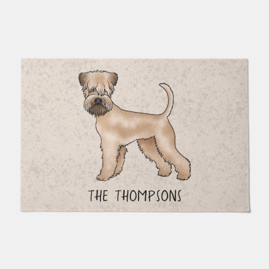 ベージュの上にソフトコートウィートテリア犬と文字 ドアマット (正面)