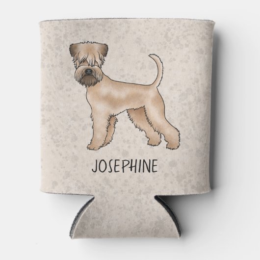 ベージュの上に立つ柔らかいコートのウィートテリア犬 缶クーラー (正面)