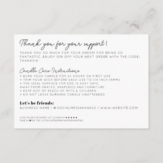 ベージュの中のシックな何かありがとうキャンドル気に エンクロージャーカード (裏面)