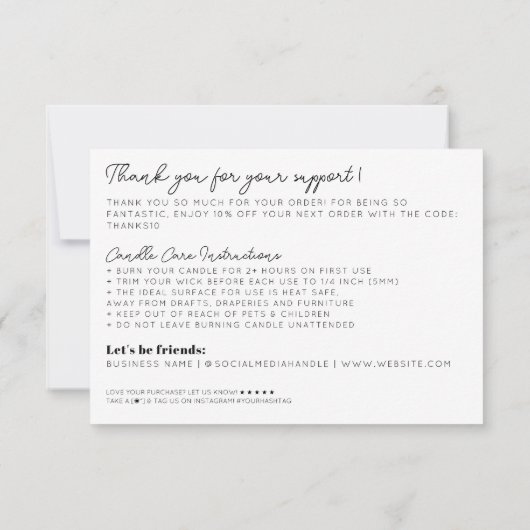 ベージュの中の可愛い何かありがとうキャンドル気に ノートカード (裏面)