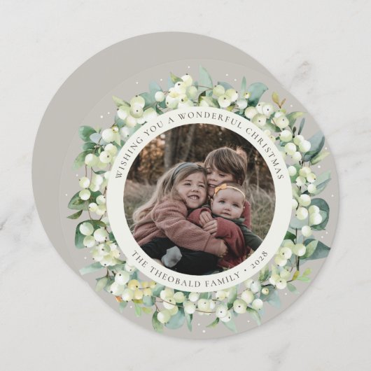 ベージュの丸型/角型 スノーベリー+ユーカリの写真 シーズンカード (正面/裏面)