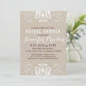 ベージュの偽リネン 白レースのウェディングシャワー招待状 招待状 (スタンド正面)