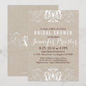 ベージュの偽リネン 白レースのウェディングシャワー招待状 招待状 (正面/裏面)