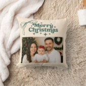 ベージュの写真に緑のリボン、手描きのクリスマス クッション (ブランケット)