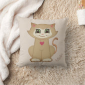 ベージュの可愛いキティ猫の漫画 クッション (ブランケット)