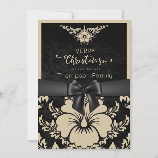 ベージュの台本 メリークリスマスとハッピーニューイヤー 招待状 (正面)