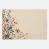 ベージュの境界線のあるルスティックボーホーワイルドフラワー ラッピングペーパーシート (正面2)