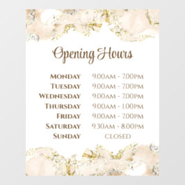 ベージュの大理石模様のデザイン 開店時間 窓用フィルム ウィンドウサイン