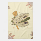 ベージュの妖精蛾、神秘的なグラフィックアートワーク キッチンタオル (縦)