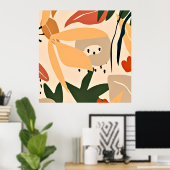 ベージュの審美的な熱帯パターン ポスター (ホームオフィス)