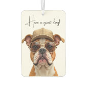 ベージュの帽子をかぶったブルドッグ カーエアーフレッシュナー (裏面)