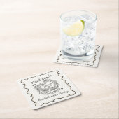 ベージュの弓リボン付きレトロハート コケッタケーキ ブライズシャワー スクエアペーパーコースター (インサイチュ)