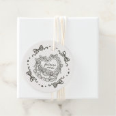 ベージュの弓リボン付きレトロハート コケッタケーキ ブライダルシャワー フェイバータグ (インサイチュ)