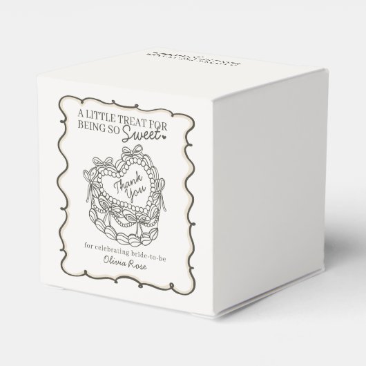 ベージュの弓リボン付きレトロハート コケッタケーキ ブライダルシャワー フェイバーボックス (裏面サイド)