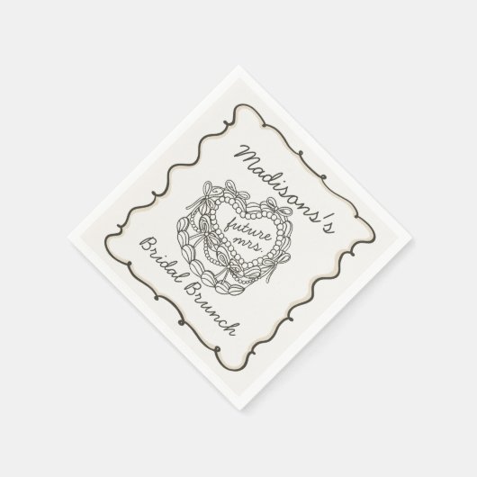 ベージュの弓リボン付きレトロハート コケッタケーキ ブライダル ブランシュ スタンダードカクテルナプキン (角)