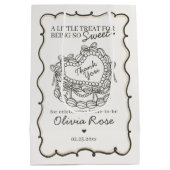 ベージュの弓リボン付きレトロハート コケッタ ケーキ ブライダルシャワー ミディアムペーパーバッグ (裏面)