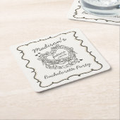 ベージュの弓リボン付きレトロハート コケッティー ケーキ ブライズメイドパーティー スクエアペーパーコースター (アングル)