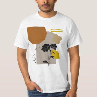 ベージュの抽象的な花のシルエット Tシャツ