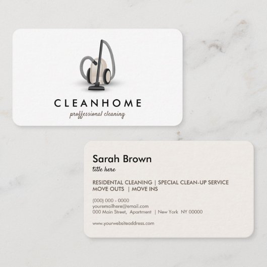 ベージュの掃除機 ホームクリーニング ハウスキーピング 名刺 (正面/裏面)