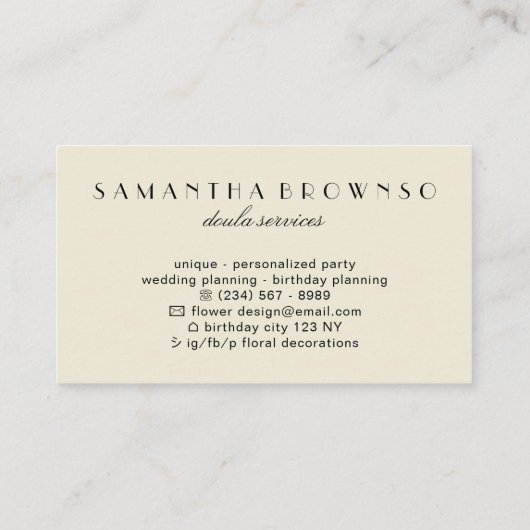 ベージュの新生児ドゥーラ 名刺 (裏面)