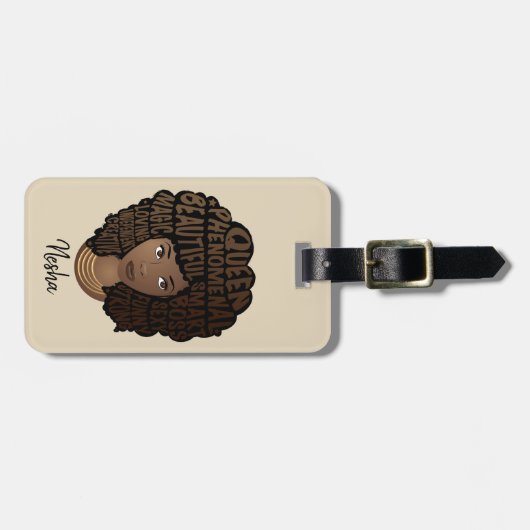 ベージュの旅楽しむ路に黒人女性を励ます ラゲッジタグ (正面横)