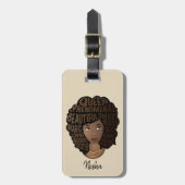 ベージュの旅楽しむ路に黒人女性を励ます ラゲッジタグ (正面縦)