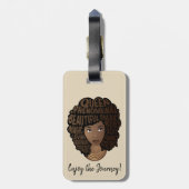 ベージュの旅楽しむ路に黒人女性を励ます ラゲッジタグ (裏面縦)