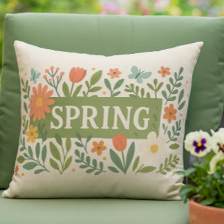 ベージュの春の花柄 アウトドアクッション